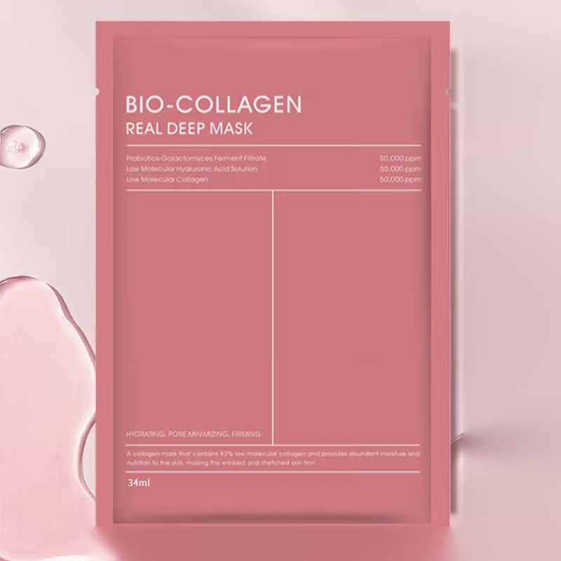 Bio-Collagen Real Deep Facial Sheet Mask in pink packaging