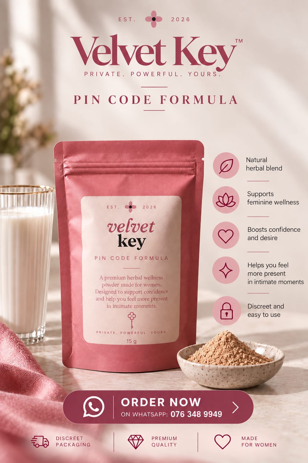 Velvet Key Pin Code Formula herbal wellness powder