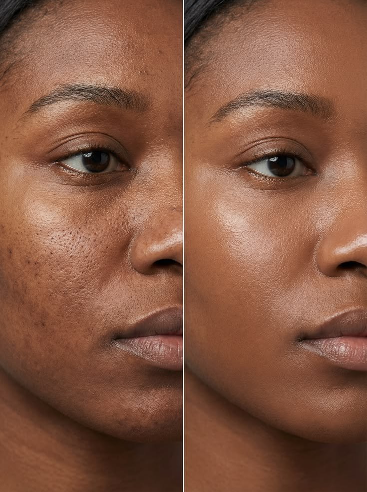 Before and after using the Electric Facial Cleansing Brush with Red Light Therapy